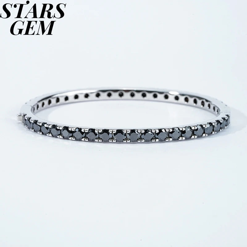 Black Moissanite Bracelets 4mm Moissanite White Gold Bangles Classic Design 925 Silver Plated White Gold Bangles