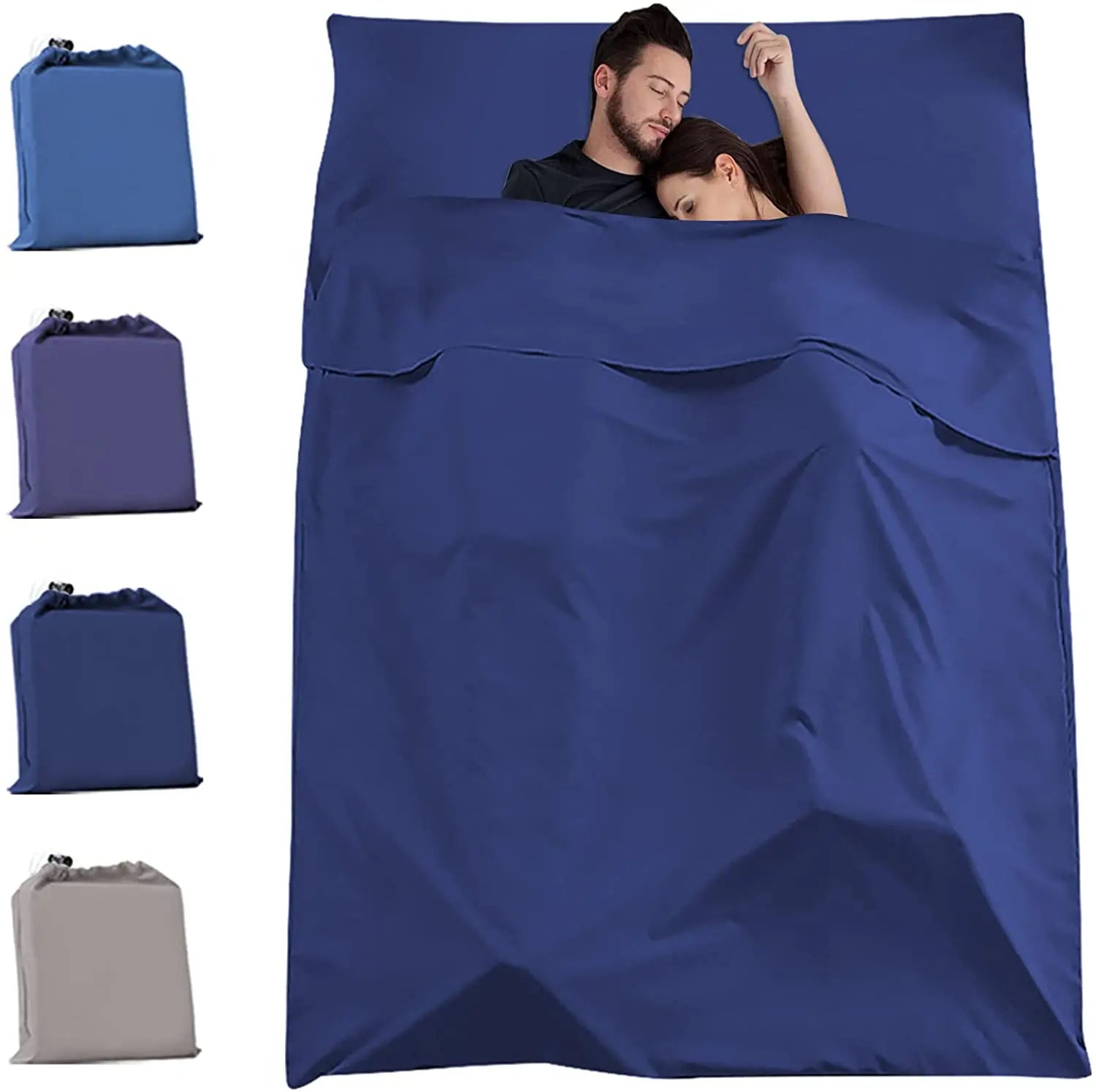 Woqi Portable Lightweight Travel Sheet Camping Sleep Bag with with Pillow Pockets for Camping Bed