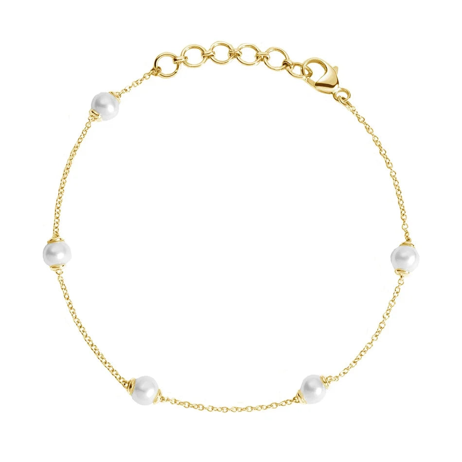 Trendy Jewelry Wholesale Bracelet for Women 925 Sterling Silver 18k Gold Plated Pearl Link Bracelet