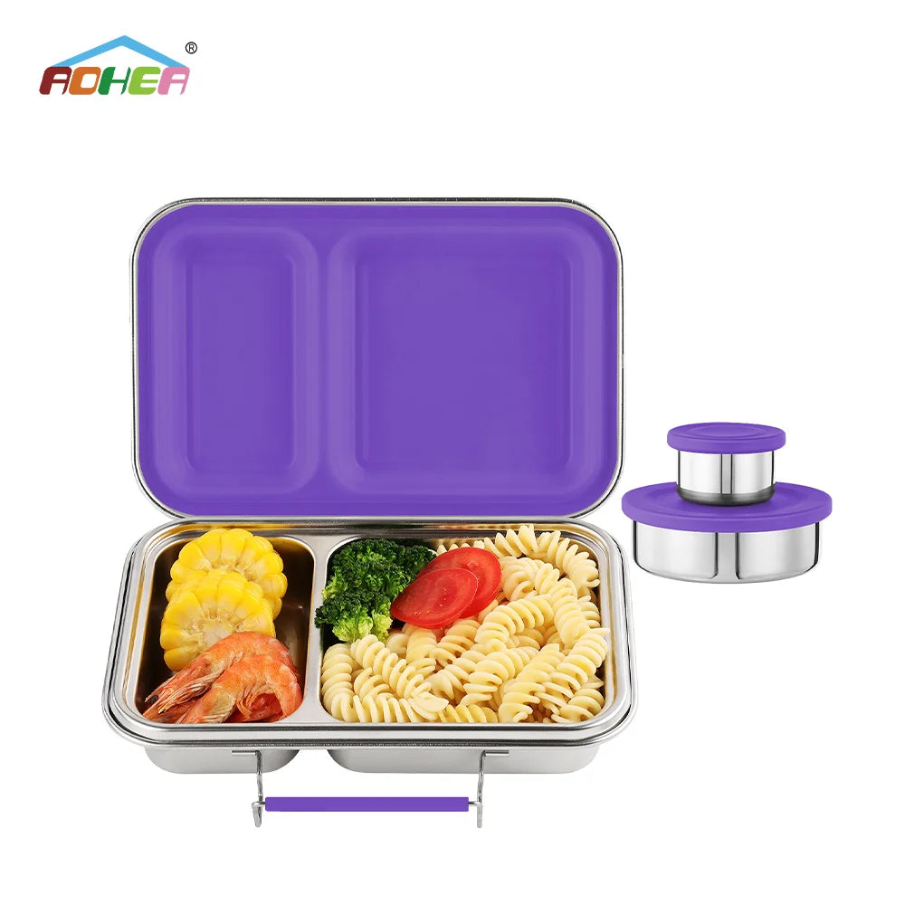 Newest Design Stainless Steel Bento Box Silicone Leakproof Lunch Box 2 Compartments Steel Lunch Box