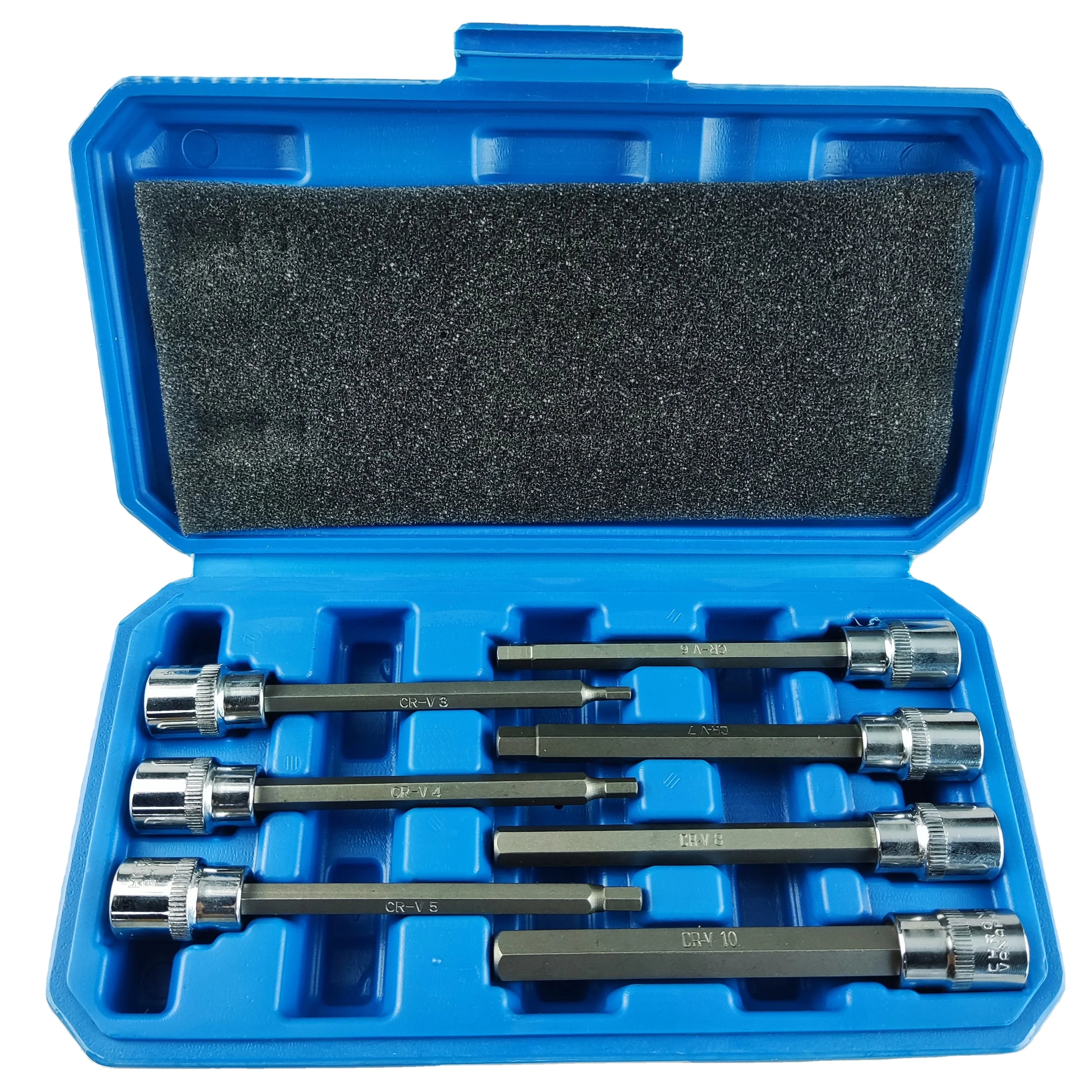 7pcs 3/8 Extra Long Hex Bit Socket Set for Torque Socket Wrench Hex Allen Key 3-10mm 6PT CR-V High Quality Durable
