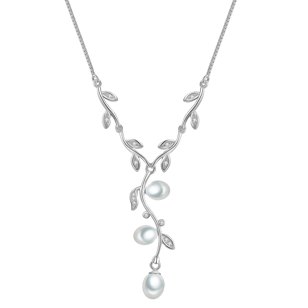 Natural Fresh Water Pearls 925 Leaves Sterling Silver Pearl Custom Chain Necklace Jewelry for Women