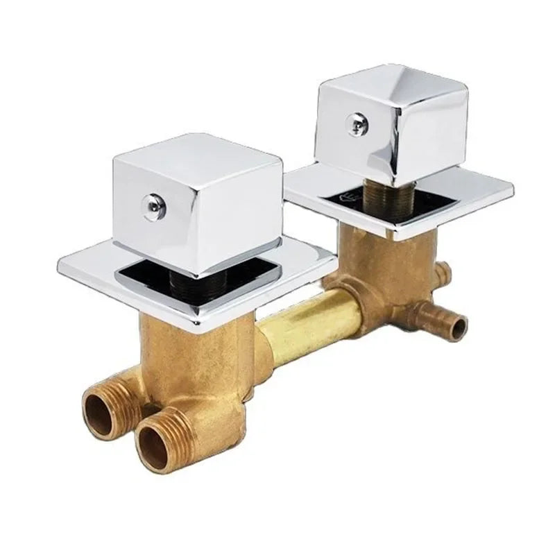Copper Conjoined Cold Hot Faucet Bathroom Shower Switch Accessories Square Intubation Thread Water Mixing Valve