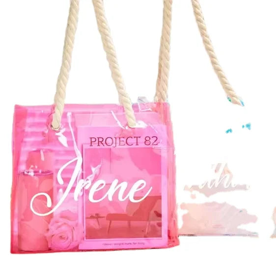 Fashion Zipper Closure Clear Transparent Large Capacity PVC Tote Bag for Makeup and Beach Shopping