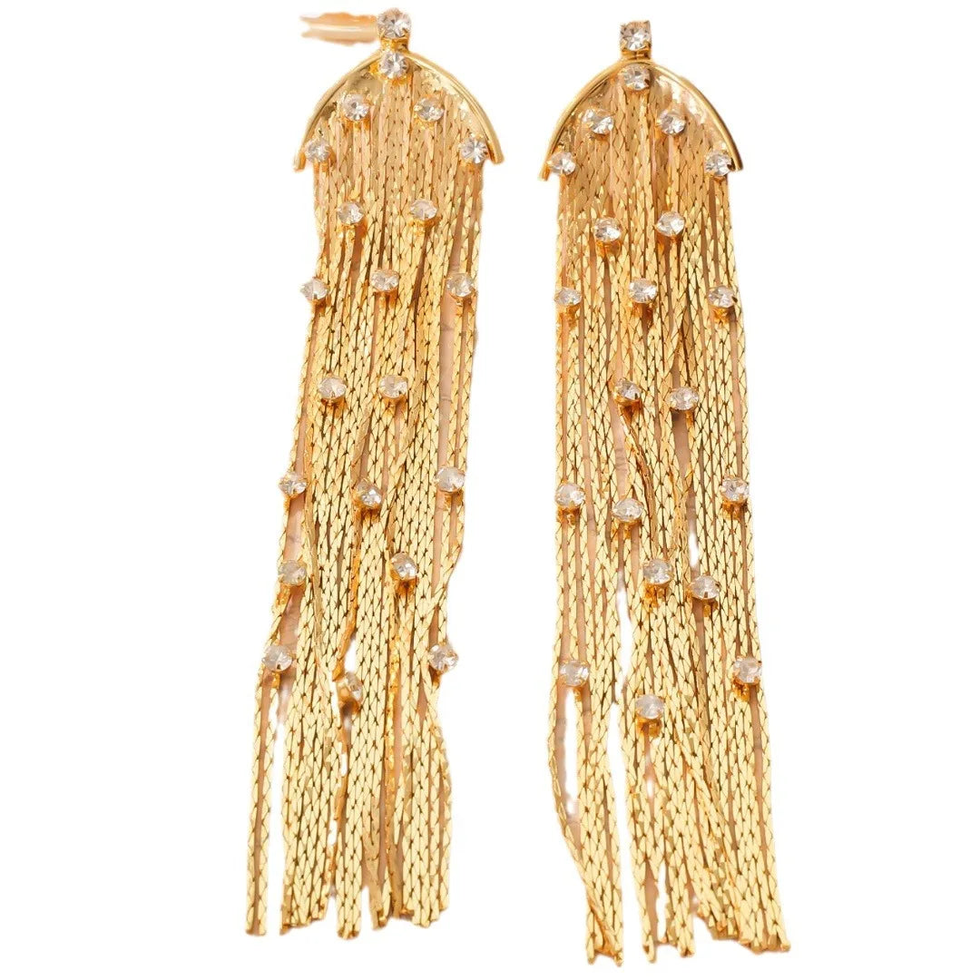 Vintage Brass Electroplated Real Gold Glitter Galaxy Long Tassel Earrings for Women Jewelry Customized