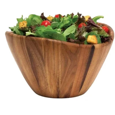 China Supplier's Polished Acacia Wood Salad & Service Bowl Fancy Fruit Bowl with Wave Design
