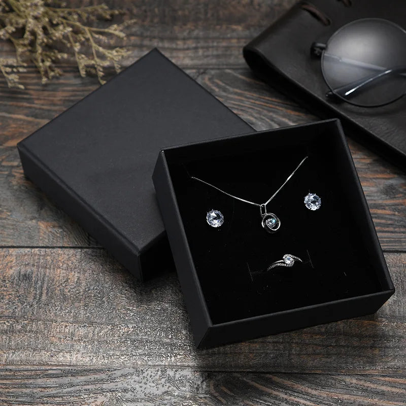 Black Kraft Paper Jewelry Box Necklace Jewelry Packaging Box Wholesale Printable Logo Bracelet Gift Box Customized