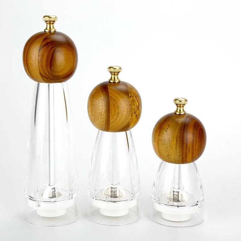Salt and Pepper Grinder Set of 3 Adjustable Ceramic Sea Salt Grinder & Pepper Grinder Tall Glass Salt and Pepper Shakers