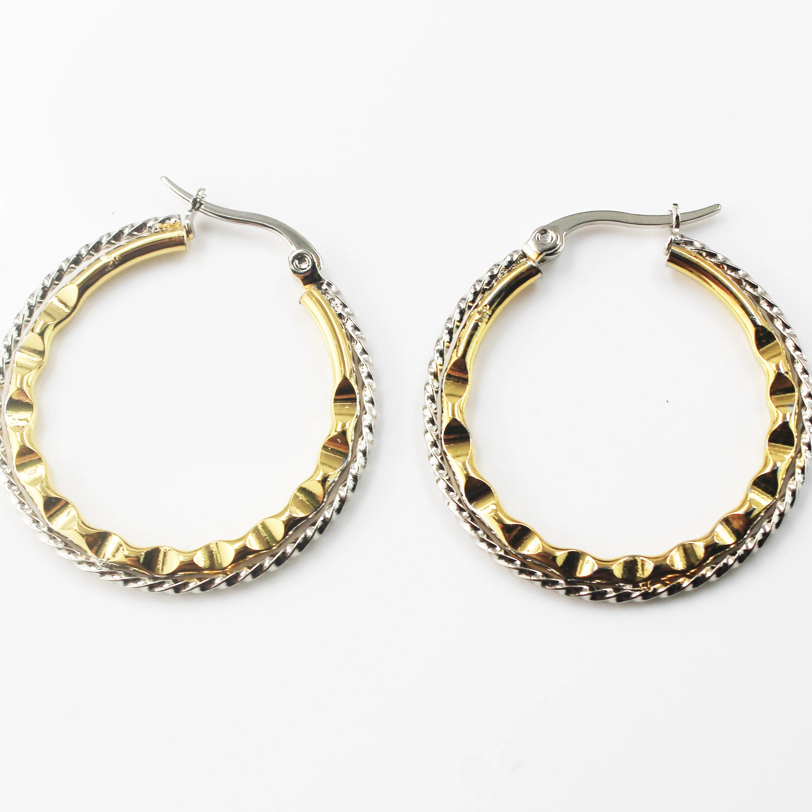 BMZ 2026 New Two Tone  Vacuum Plating Stainless 20/30/40/50mm Fashion Lady Plain Hoop Earring