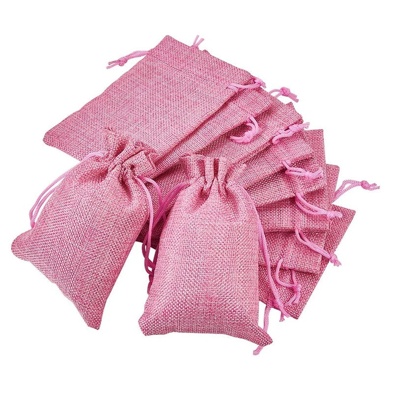 Custom Logo Drawstring Pink Linen Face Cream Bag Burlap Jute Eye Shadow Pouch