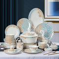 Europe High End Durable Tableware Elegant Flower Pattern Bowl Dish Plates Ceramic Dinnerware Set for 4 6 10 People