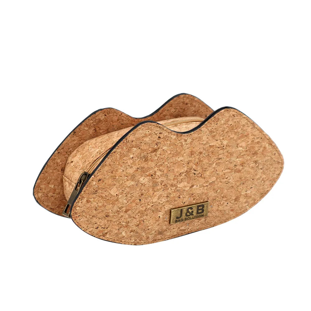 Fashion Design Lip Shape Eco-friendly Natural Cork Handy Bag Lip Sticker Skin Care Skin Moisturizer Make up Bag Storage case