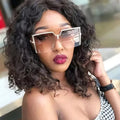 One Piece Half Frame Sunglasses Big Shades UV400 Spiral Half Frame Metal Square Oversized Sunglasses
