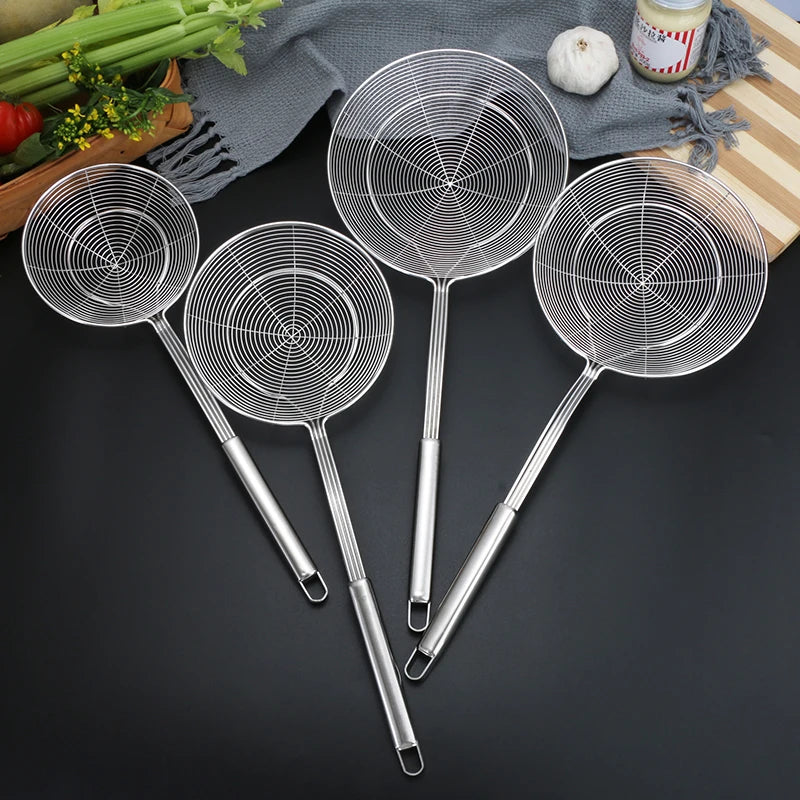 Solid Stainless Steel Large Kitchen Utensil  Skimmer Ladle Wire Strainer Pasta Strainer Spoon Colander Strainer