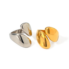 ERESI Fashion Minimalist Jewelry Waterproof18k Gold Plated Rings Stainless Steel for Women Glossy Asymmetric Open Rings