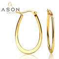 Ason Jewelry Fashion Stainless Steel Hoop Earrings Flat Oval Shape Gold Plated Hoop Earrings for Women