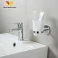 Wall Mounted Metal Two-piece Tumbler & Toothbrush Holder with Chrome/Matt Black Finish Adhesive Eco-Friendly Modern for Bathroom