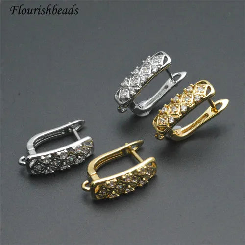 CZ Paved Rectangle U Shape Brass Metal Gold Silver Plated Wholesale Fine Earring Hook Clasps for Dangle Earring Making