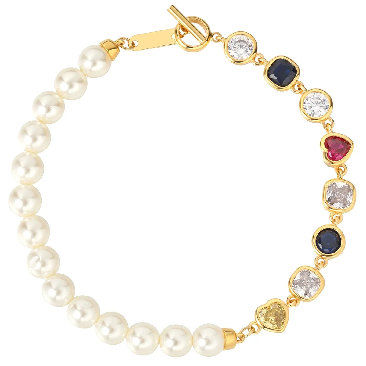 2025 New Brass Electroplated 18k Gold Inlaid Color Zircon Bright White Pearl Bracelet Women Jewelry Customized