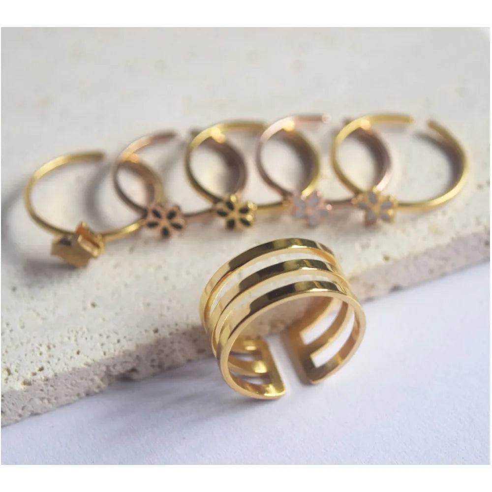 Wholesale Female Open Cuff Bulk Waterproof Chic Eternity Stainless Steel Laser Cut Charms Finger Ring Jewelry China Supplier