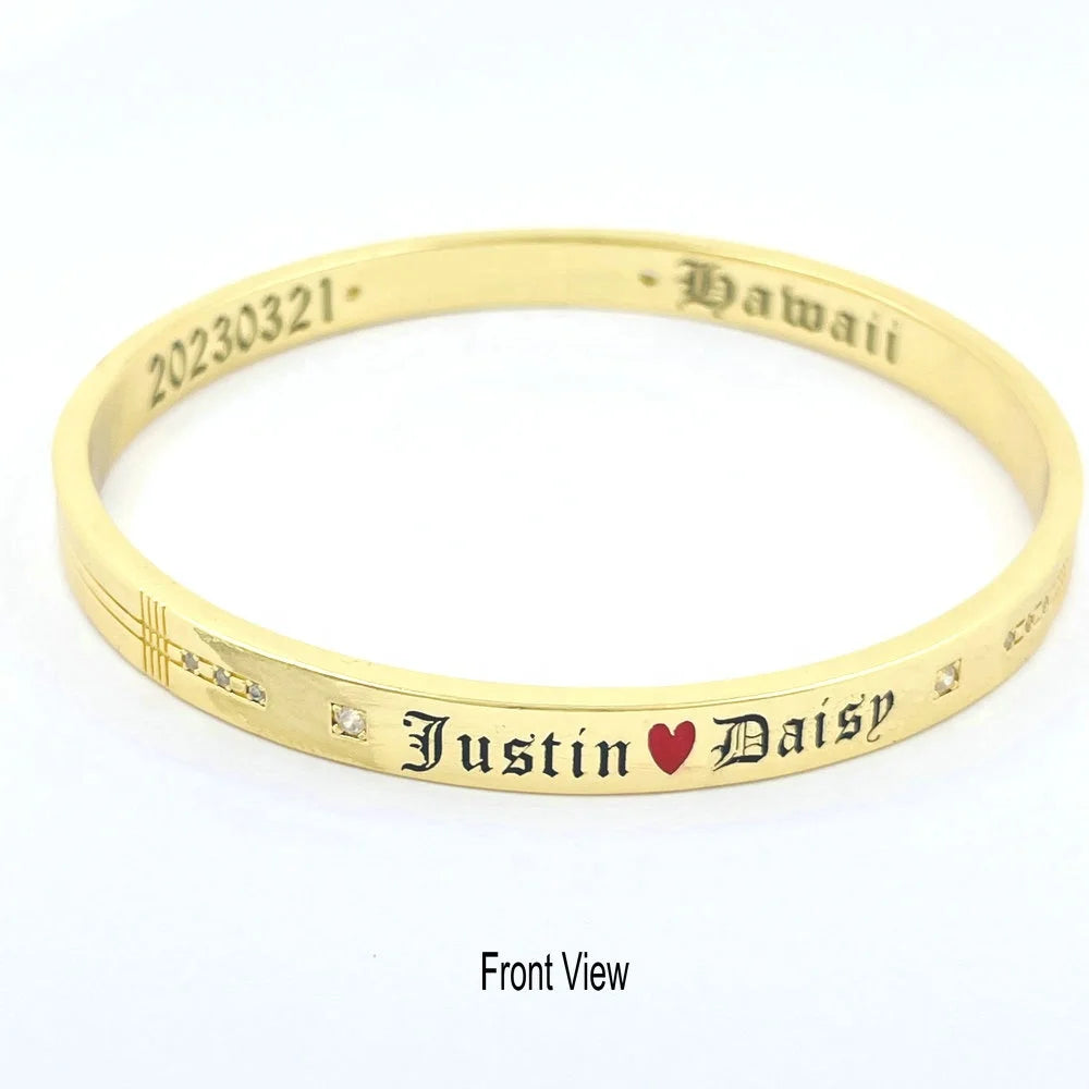 JX349 Personalize Engrave Name CZ Bracelet 6 Size Couple Wedding Engagement Relationship Birthday Graduation Gift Bangle Jewelry