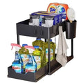 Kitchen Under Sink Double Tier Plastic Storage Rack Pull-Out Cabinet Organizer for Household Items