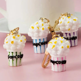 Cute Resin 3D Simulated Popcorn DIY Keychain Food Keyring for Car Handbag Pendants DIY Kid's Jewelry Accessories Keyholder