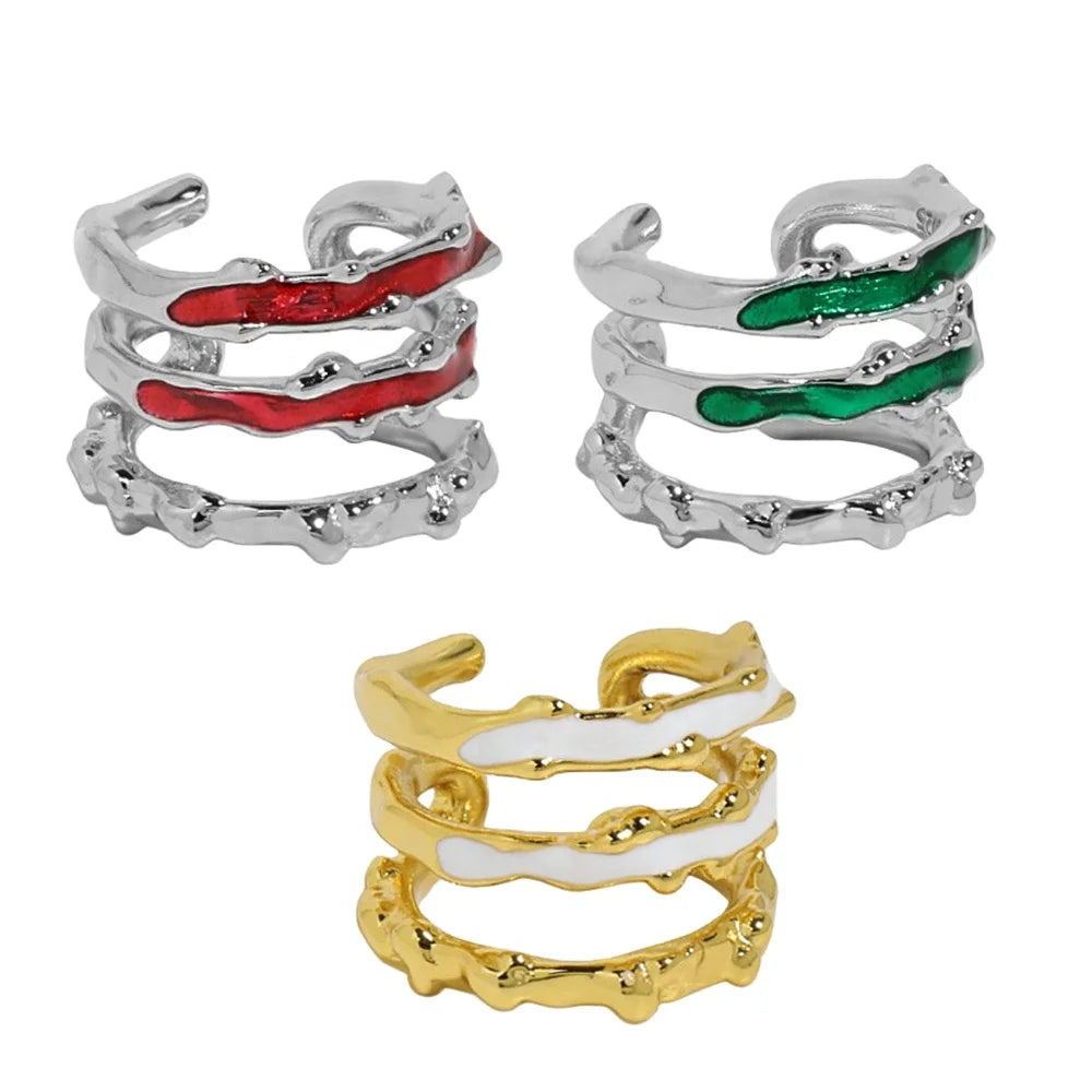 FUAMAY Ear Cuff Earrings 925 Silver Triple Layered 925 Silver Price Per Gram Red Green White Enamel Ear Cuff Earrings