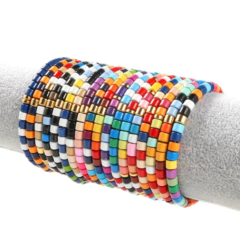 Handmade Stackable Enamel Tube Beads Alloy Beaded Elegant Bracelet Jewelry Bracelets for Women
