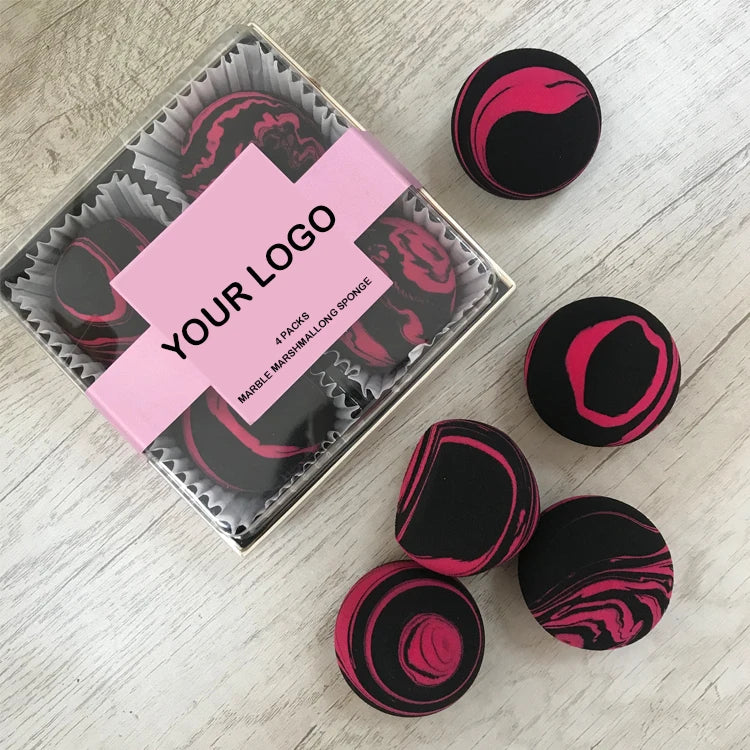 New Design Marble Custom logo Polyurethane Latex Free Makeup Marshmallow Sponge