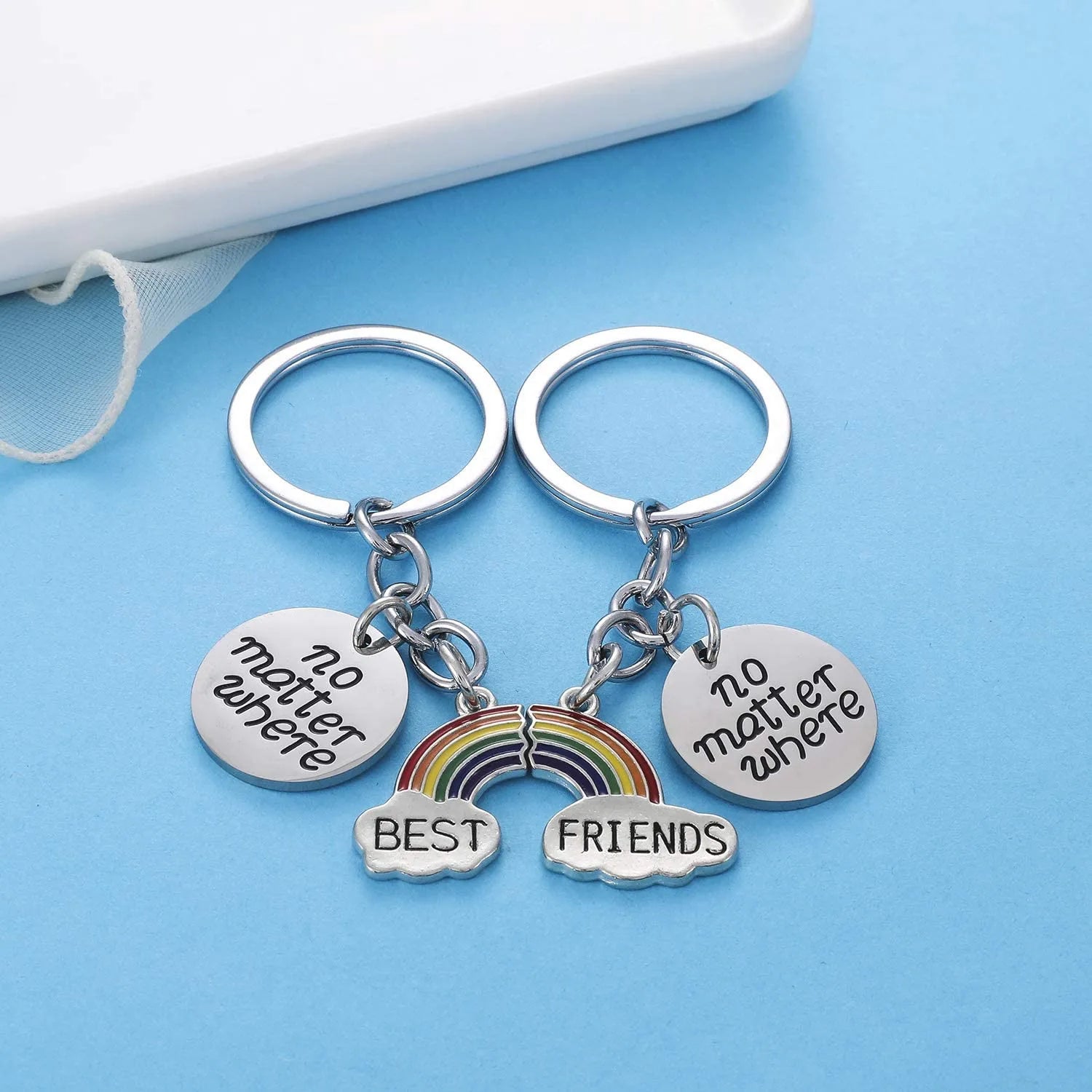 Best Friends rainbow Pendant Metal Key Chains Holder Pinky Promise Swear unicorn Charm Bag Accessories Friendship Car Key Chain