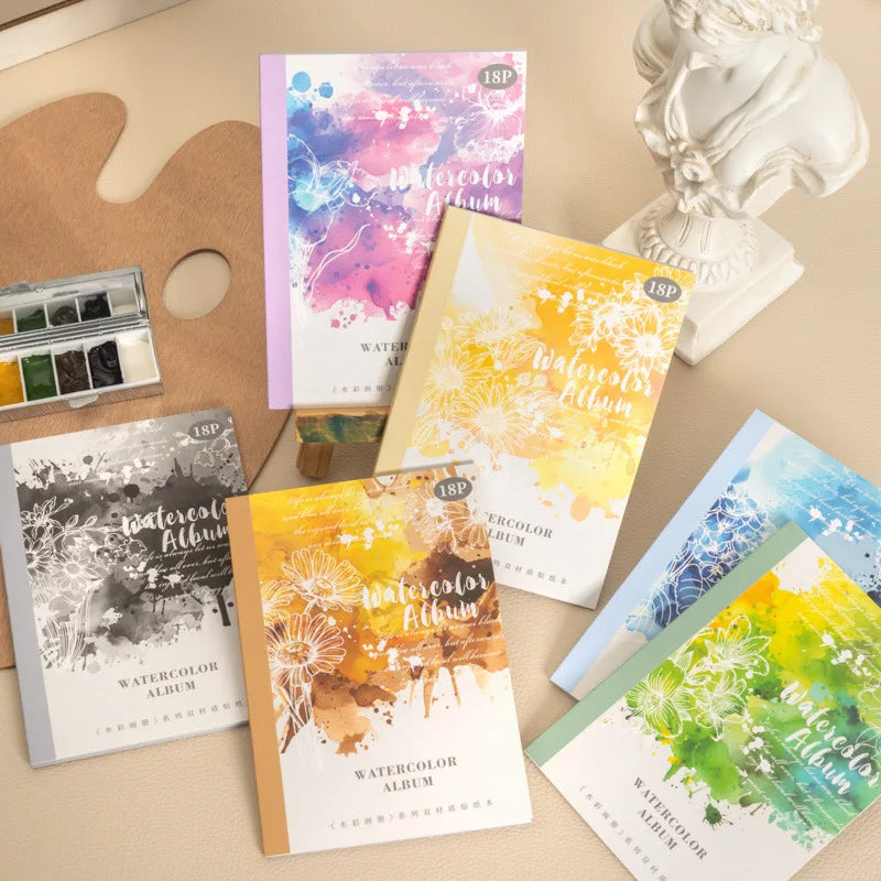 18 Sheets Per Pack Dual-material Die-cut Sticker Book Watercolor Album Series 6 Select Color Materials