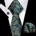 Wholesale Paisley Green Polyester Neck Tie Business Neckties for Men Silk Ties With Handkerchiefs