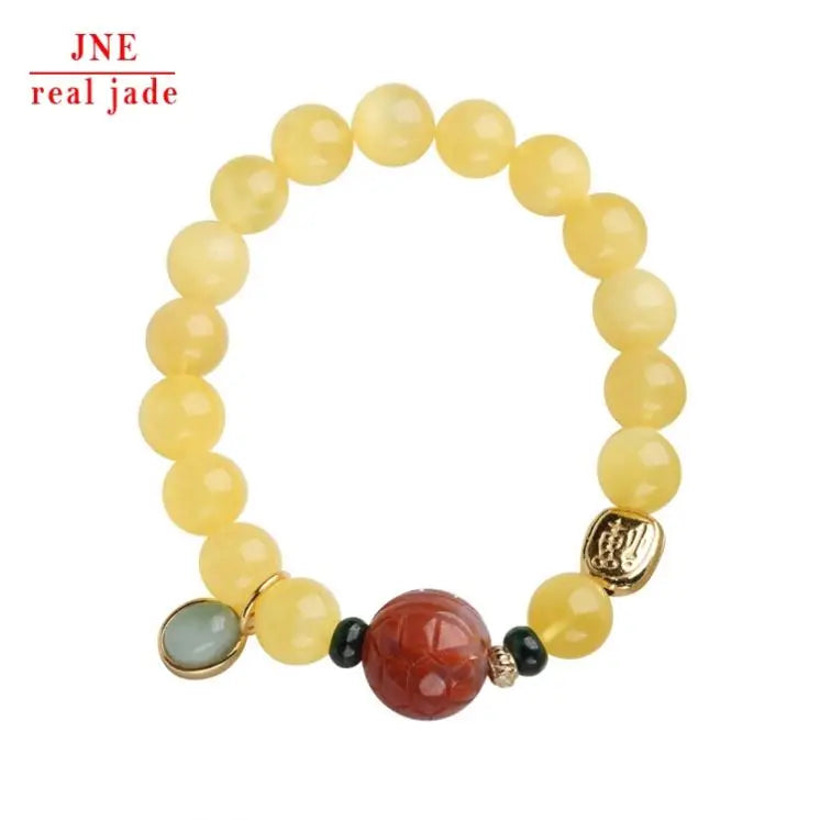 Natural Beeswax South Red Fujia World Fu Bracelet Jade Small Drip 14K Bracelet Elegant Couple Style