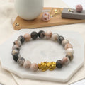 Wholesale Fengshui Pixiu Charms Gold Plated 8mm Natural Stone Bracelets Lucky Pink Zebra Stone Beads Bracelets