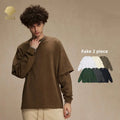 CNSHELL 305gsm Earth Tone Color Pure Faked 2 Piece Crew Neck Rib Cuff Regular Hem Long Double Sleeve T Shirts