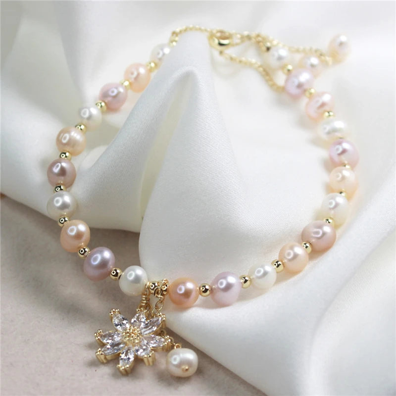 Newest Arrival Gold Plated Fresh Water Pearl Snow Fashion Charm Bracelet String Jewelry
