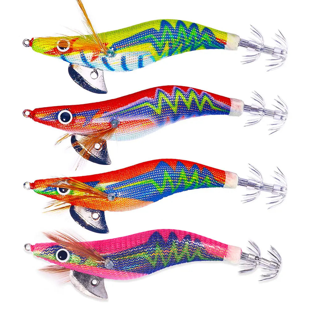 Wholesale SJ037 10.5cm 12.2g 2.5# Sea Saltwater Wooden Shrimp Baits Squid Jig Fishing Lures