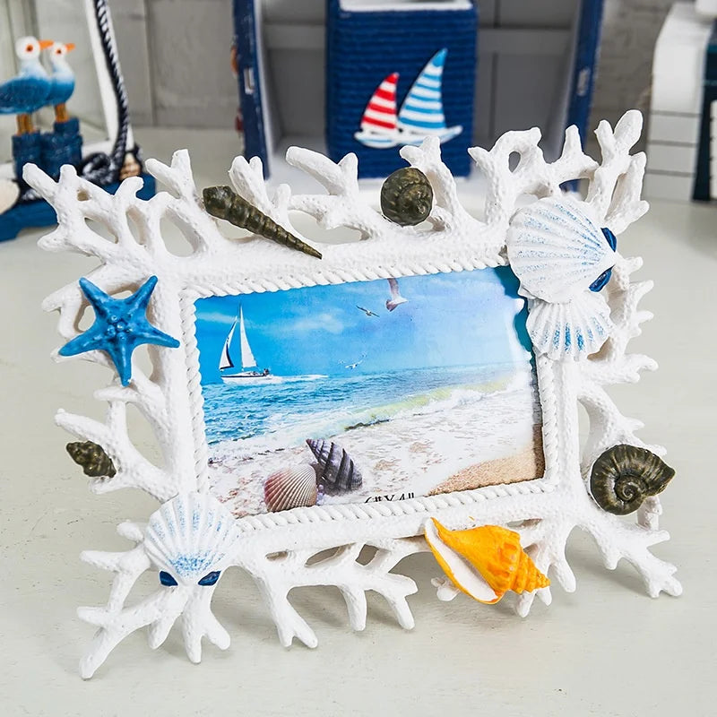 Mediterranean Style Photo Frame Coral Ocean Helmsman Resin Photo Frame Photo Retro Decoration