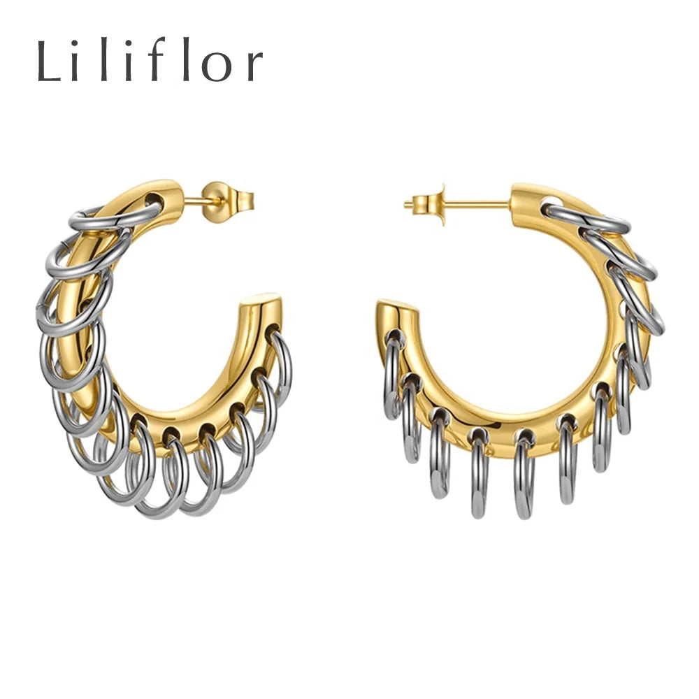 Fashion High Quality 18K Gold Plated Stainless Steel Jewelry C Shaped Small Circle Mixed Color Accessories Earrings E211304