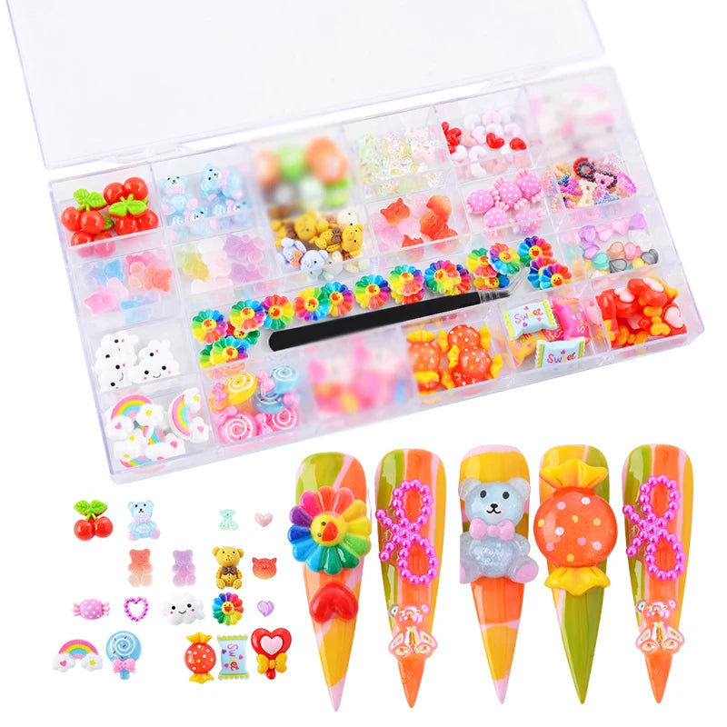 Cat Bear Charm Decoration Food 3D Big Sweet Resin Plastic Candy Nail Art Charms for Nails