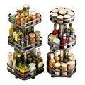 Spice Rack Lazy Susan 2 Tier Height Adjustable Organizer Cabinet Metal Turntable Rotate Holder for Kitchen Pantry Storage