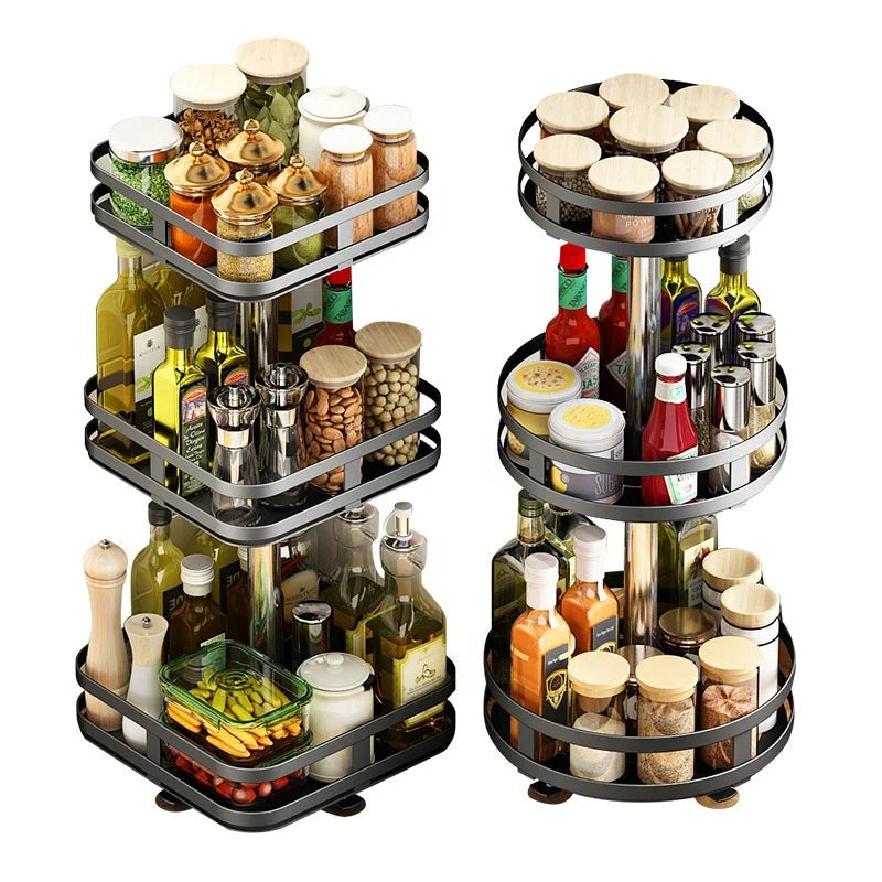 Spice Rack Lazy Susan 2 Tier Height Adjustable Organizer Cabinet Metal Turntable Rotate Holder for Kitchen Pantry Storage