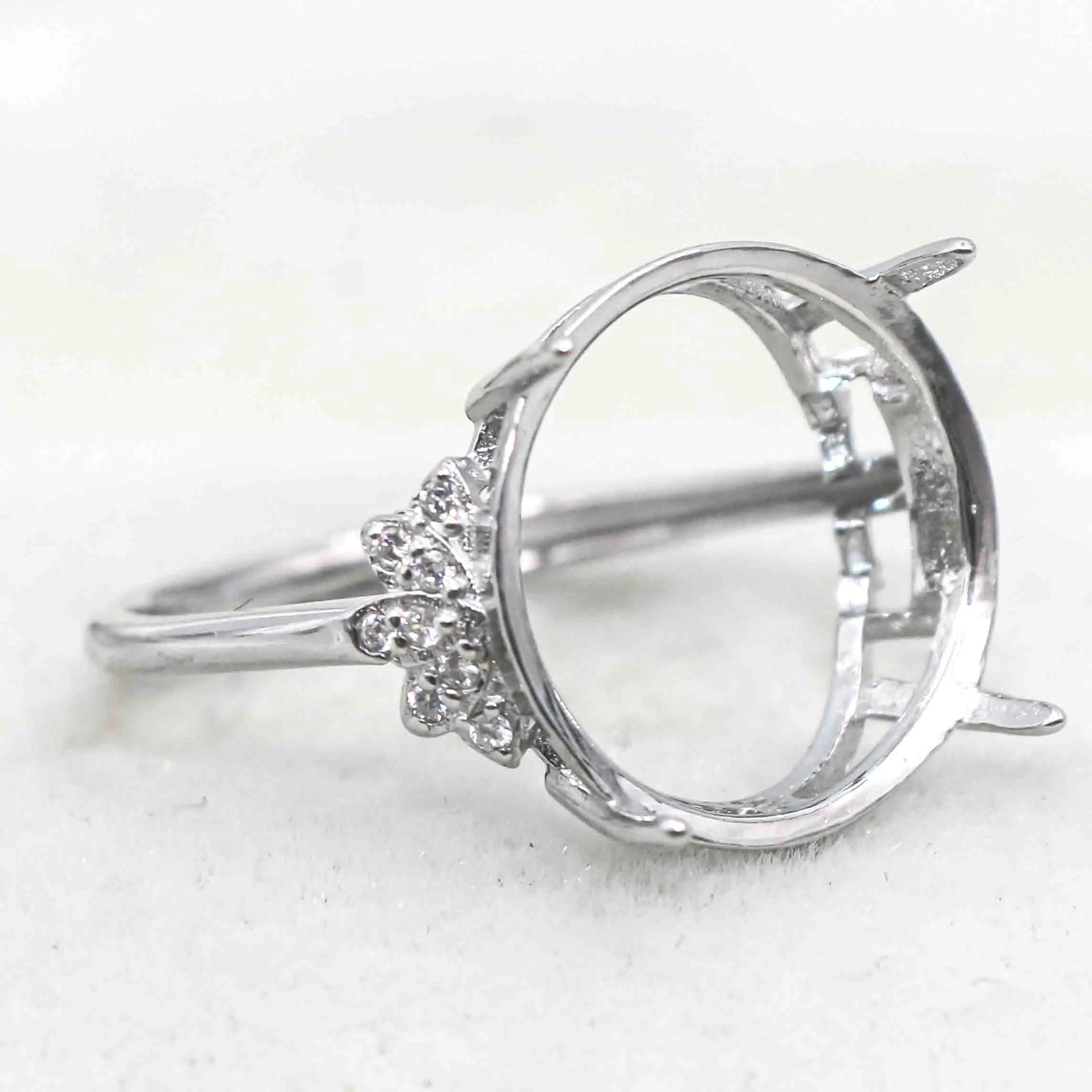Sterling Silver 15*15mm Semi Mount Ring Empty Frame Blank Support Setting S925 Base Holder Without Center Stone for DIY Inlay