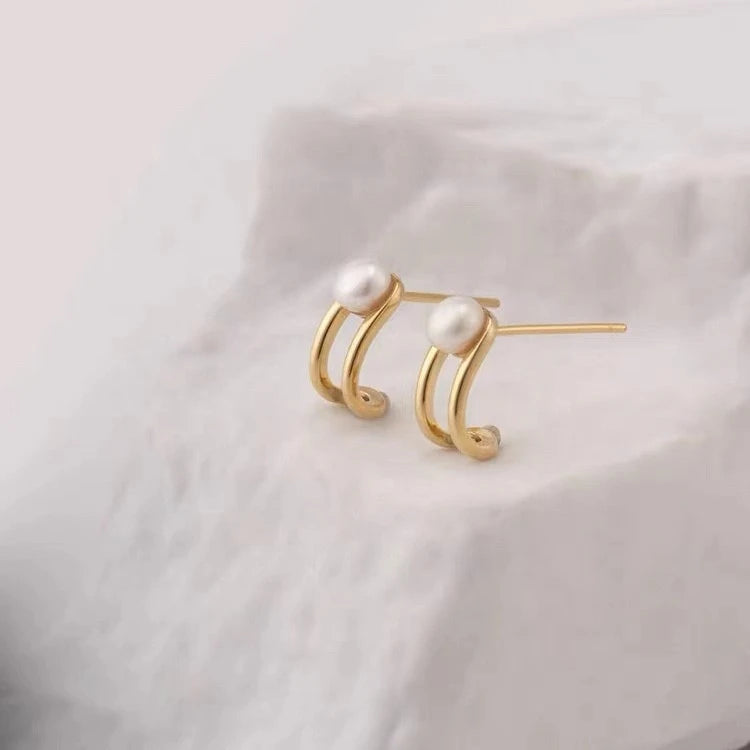 E2204 5-6mm DIY Natural Freshwater Pearl Charm Earrings Mounting Accessory 925 Sterling Silver Gold Plated  Jewelry for Women