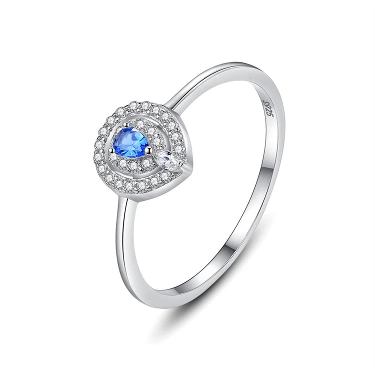 New Trendy 925 Sterling Silver Water Drop Blue Topaz Gemstone Fashion Rhinestone Diamond Ring for Women