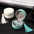 Custom Portable Mini Cylinder Round Jewelry Box with Tassel Organizer for Earrings Necklaces and Rings Travel Friendly
