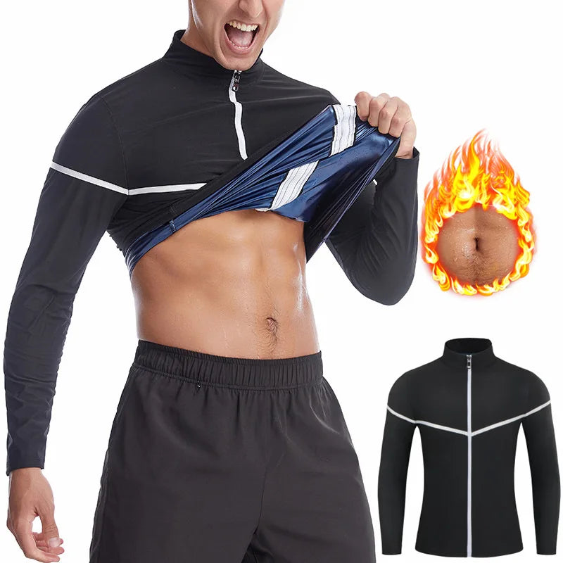 Men's Sports Running Fitness Clothes Sauna Sweatshirt Bodybuilding Corset Long Sleeve Cardigan Jacket