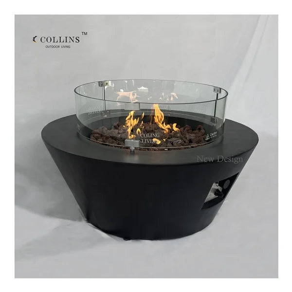 ColingLiving Modern Outdoor Round CFRC Gas Fire Pit with Propane/Natural Gas 65K BTUs Freestanding for Villa Use