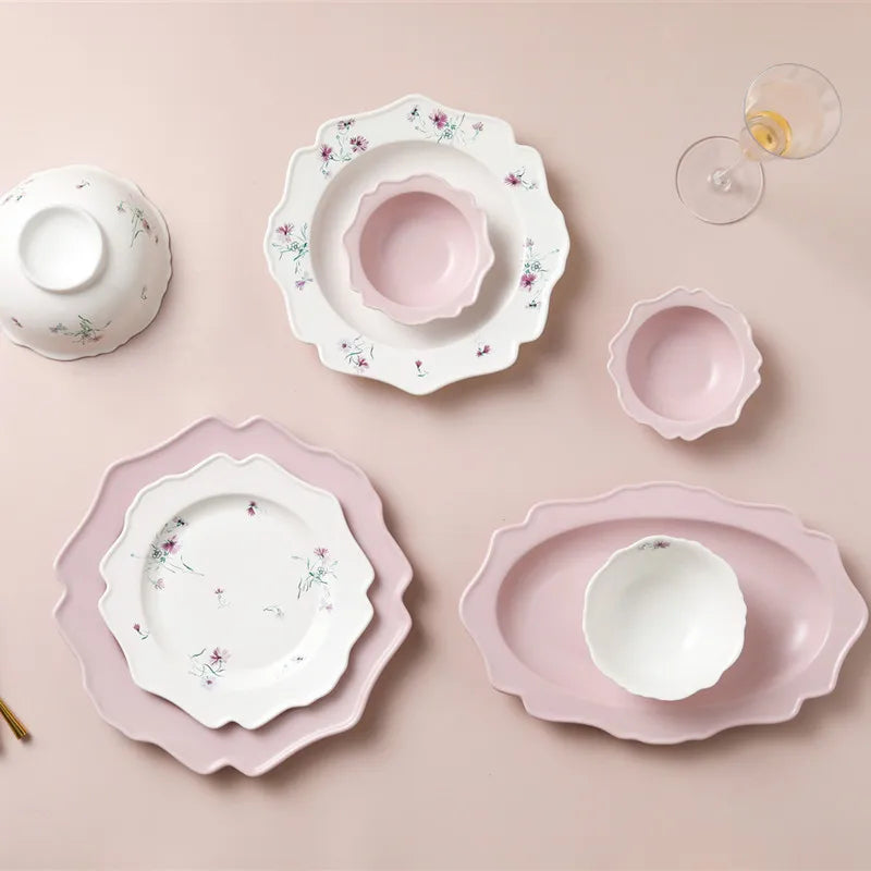 Ins Small Floral Ceramic Tableware Nordic Style High Value Plate Bowl